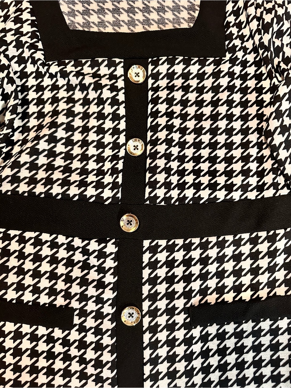 Houndstooth Midi Dress with Contrast Trim - Black/White - Picture 3 of 7